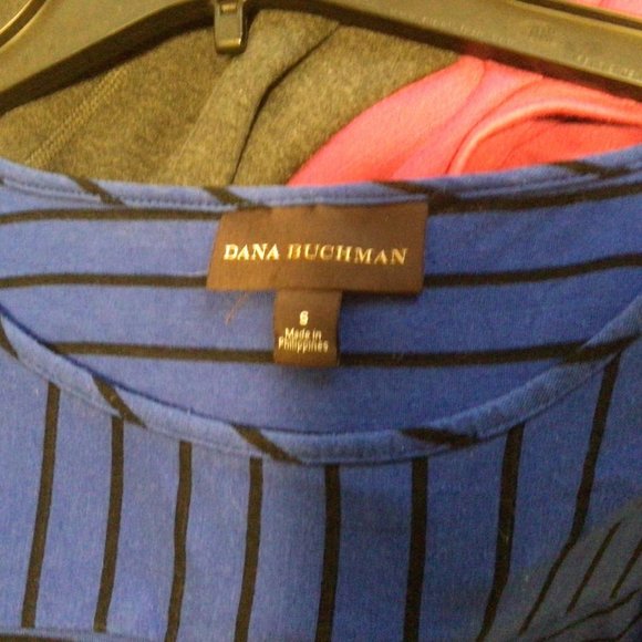 Dana Buchman 3/4 sleeve royal blue and black striped knit top, Size S - Picture 2 of 3